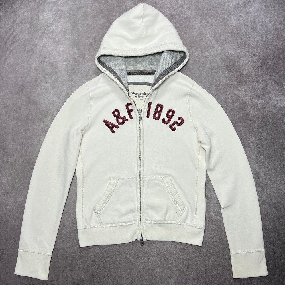 Vintage Abercrombie & Fitch Hoodie Womens Large Y2K Full Zip White Applique Logo